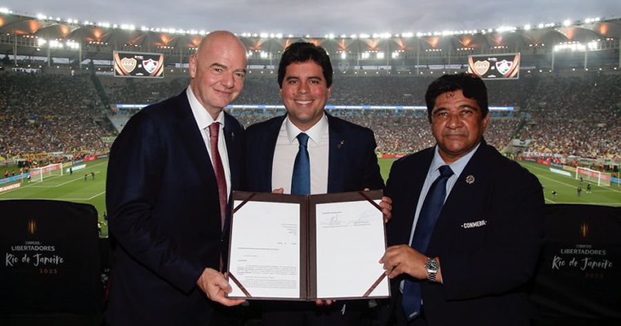 Gianni Infantino, presidente da FIFA; André Fufuca, ministro do Esporte; Ednaldo Rodrigues, presidente da CBF - Foto: Miguel Schincariol/FIFA